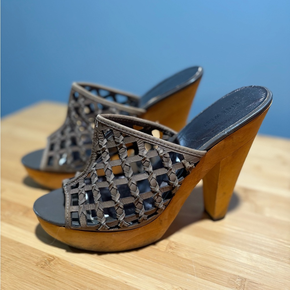 Nine West Tan Woven Heeled Mules